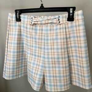 french kyss Plaid High-Waist Skort in Light Blue & Tan